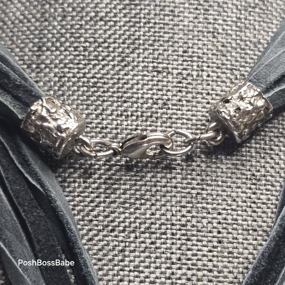 Black Suede Cord Tassel Necklace with Mixed Beads – 30" - Picture 4 of 13